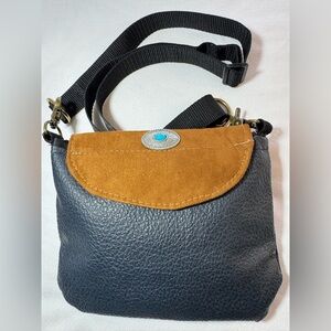 AZ Totes Blue Faux Pebbled Leather With Suede Accent Shoulder Bag